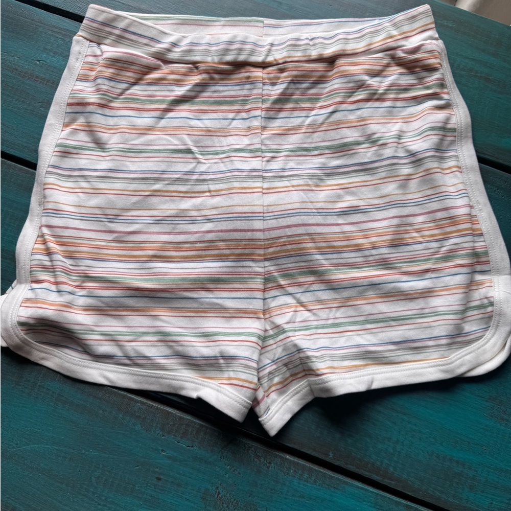 Goumi Kids White Athletic Shorts with Pastel Stripe Detail - Picture 2 of 2